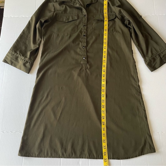 Speed Control Olive Green Shirt Dress 3/4 sleeves - Picture 5 of 7
